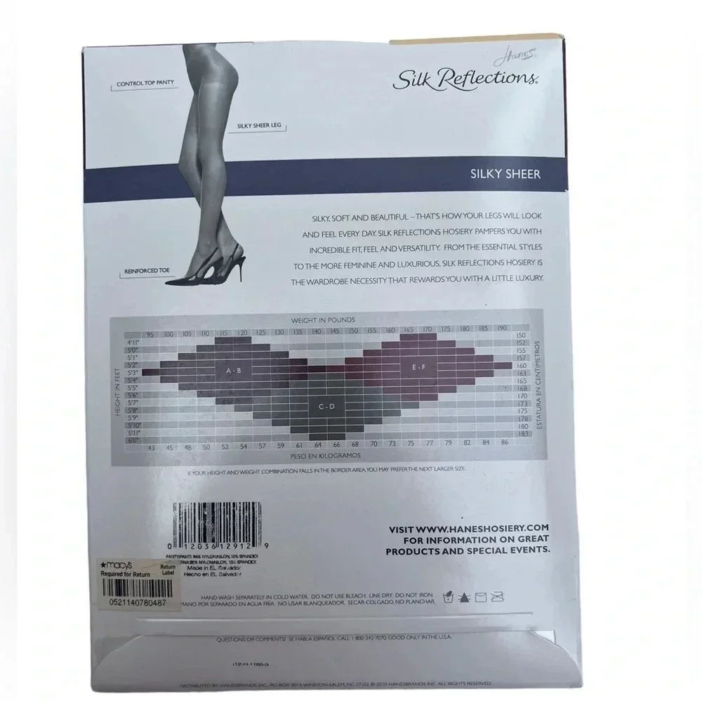 Hanes Silk Reflections Size EF Silky Sheer Control Top Pantyhose Jet Black New​​